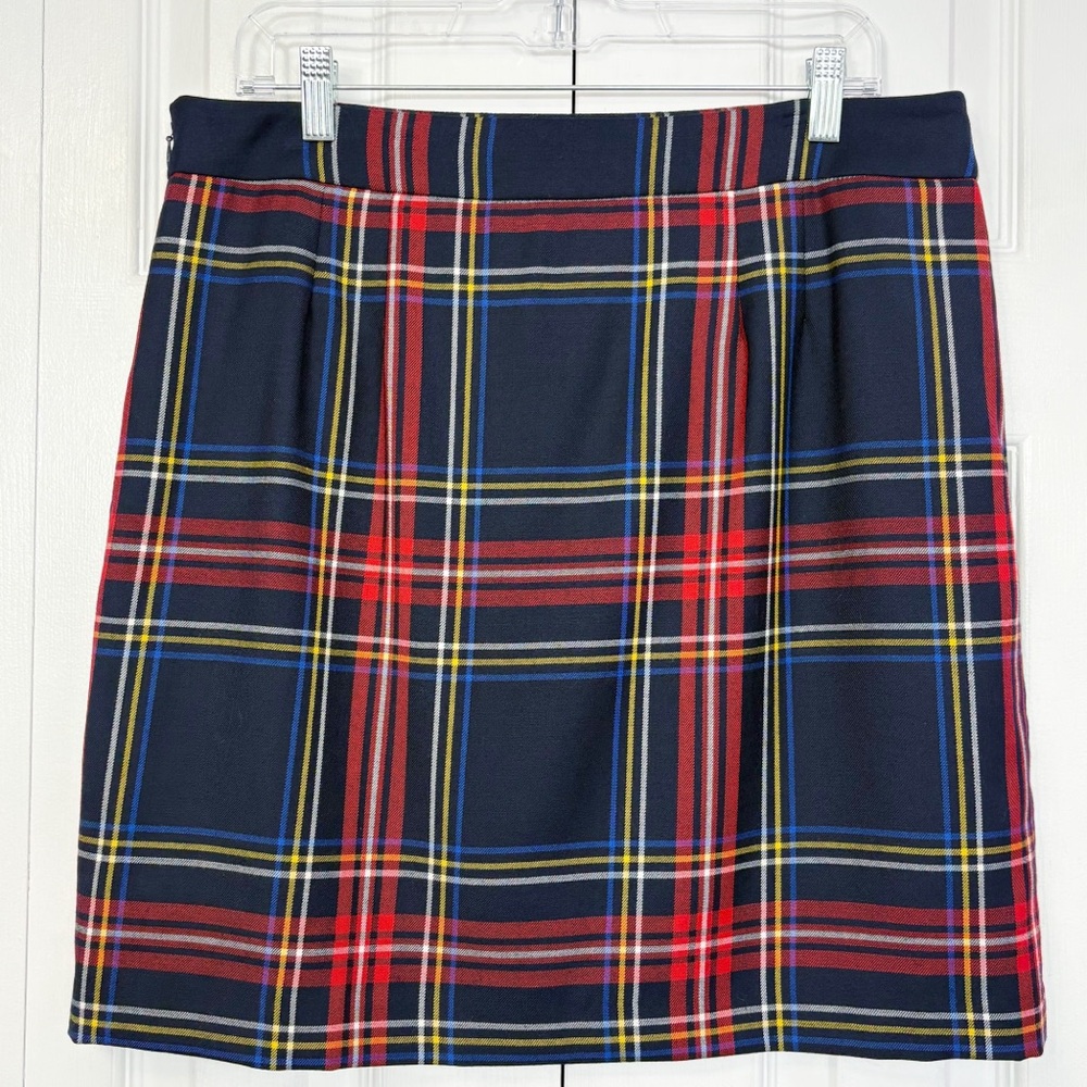 Talbots Preppy Navy Blue & Red Multi Plaid Tartan Wool Mini Skirt 12P - Picture 12 of 15